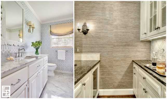 Left wallpaper: Schumacher's "Imperial Trellis" in Soft Aqua.