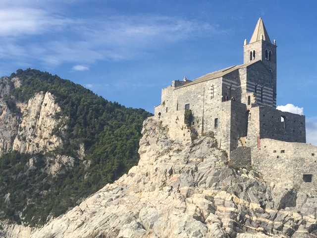 A view of the Church of San Pietro in Portovenere from Palmaria Island