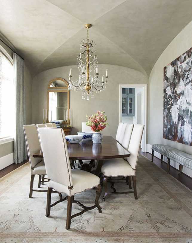 Antique Crystal Chandelier in a Dining Room.