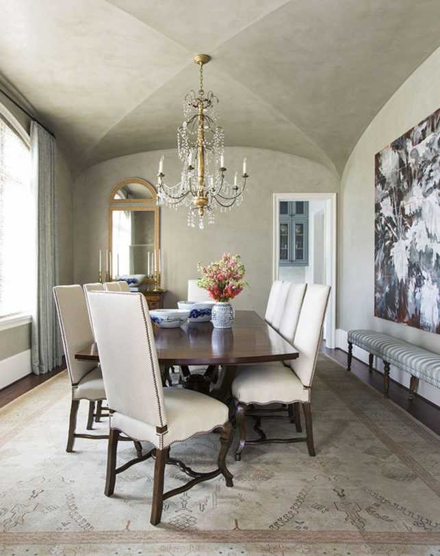 Antique Crystal Chandelier in a Dining Room. 