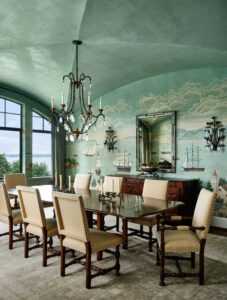 Rhode Island dining room with custom wallpaper