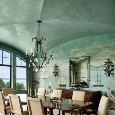 Rhode Island dining room with custom wallpaper