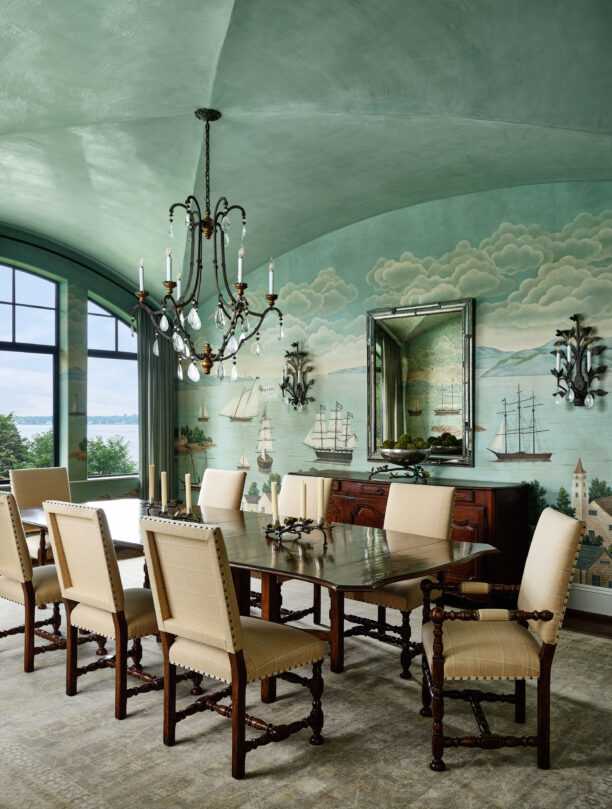 Rhode Island dining room with custom wallpaper
