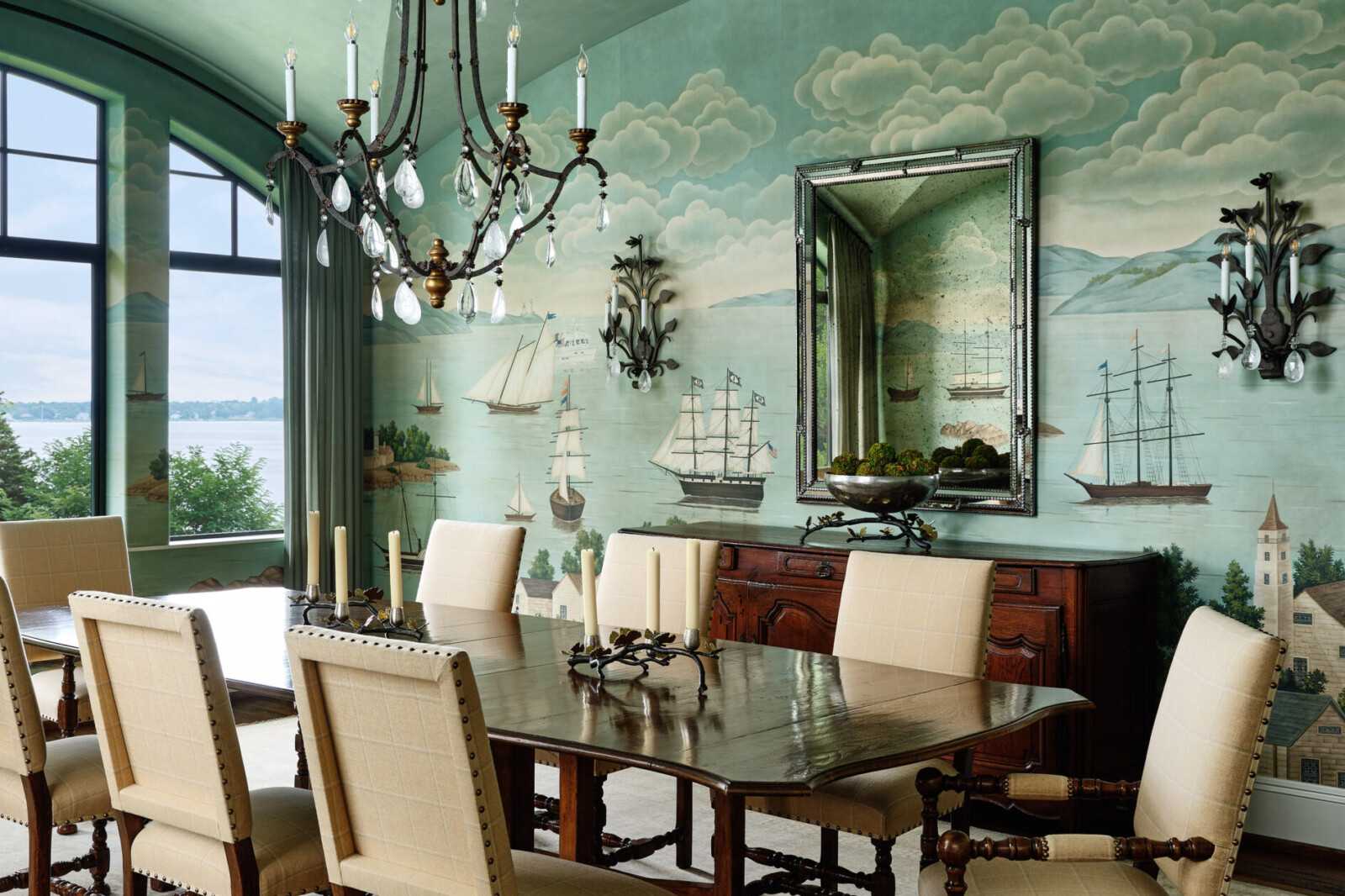 Rhode Island dining room with custom wallpaper