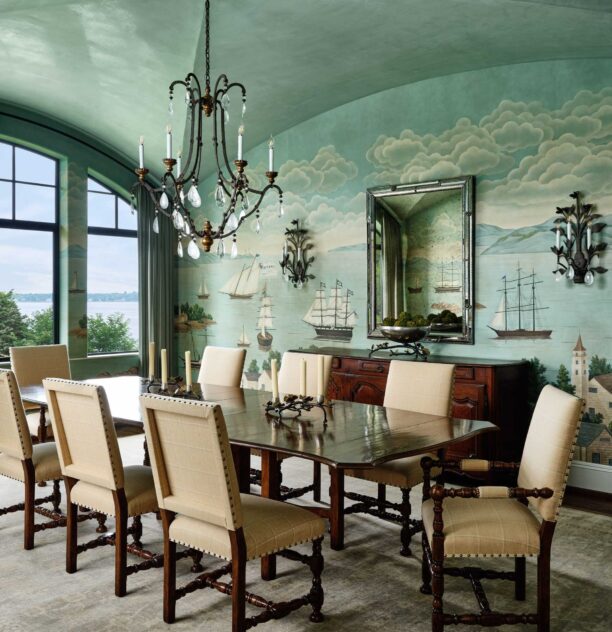 Rhode Island dining room with custom wallpaper
