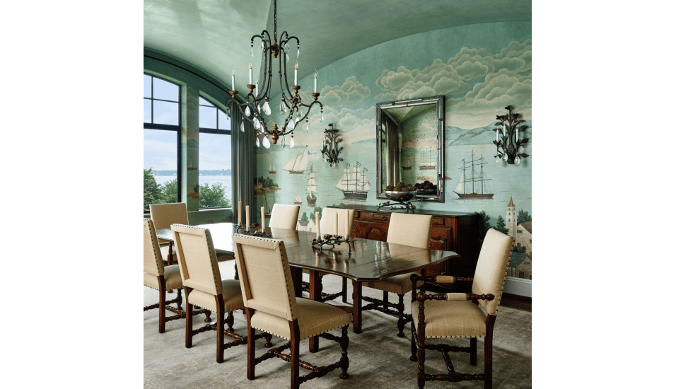 Rhode Island dining room with custom wallpaper
