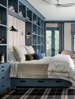Kids sophisticated bedroom idea with blue and plaid